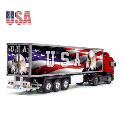 USA Patriotic Flag Tamiya 56319 56302 Eagle Reefer Semi Box Trailer Side Huge Decals Stickers Kit 