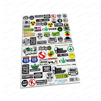 1/10 1/8 Scale RC Decals Stickers Axial Traxxas Redcat Crawler Arrma SCX24 TRX4M Jeep 420 Weed Crawler Bronco Losi Enhance the visual appeal of your 1/10 and 1/8 scale RC vehicles with these high-quality Decals Stickers. Compatible with popular brands like Axial, Traxxas, Redcat, Arrma, SCX, TRX, and Jeep 420, these decals add a personalized touch to your RC crawler. Featuring vibrant colors and durable materials, they are designed to withstand the rigors of off-road adventures. Elevate the aesthetics of your RC collection and stand out on the track with these eye-catching decals