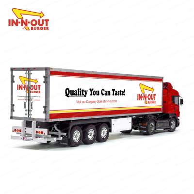 Tamiya 56319 56302 IN-N-OUT Burger Company Trailer Reefer Semi Box Huge Side Decals Stickers Kit Enhance your Tamiya 1/14 scale truck with the IN-N-OUT Burger Company Trailer Reefer Semi Box Decals Kit. This high-quality vinyl decal set includes huge side stickers designed specifically for Tamiya 56319 and 56302 models. The kit is available in both laminated and non-laminated options, ensuring durability and vibrant colors. Perfect for hobbyists looking to add a unique touch to their RC trailers.